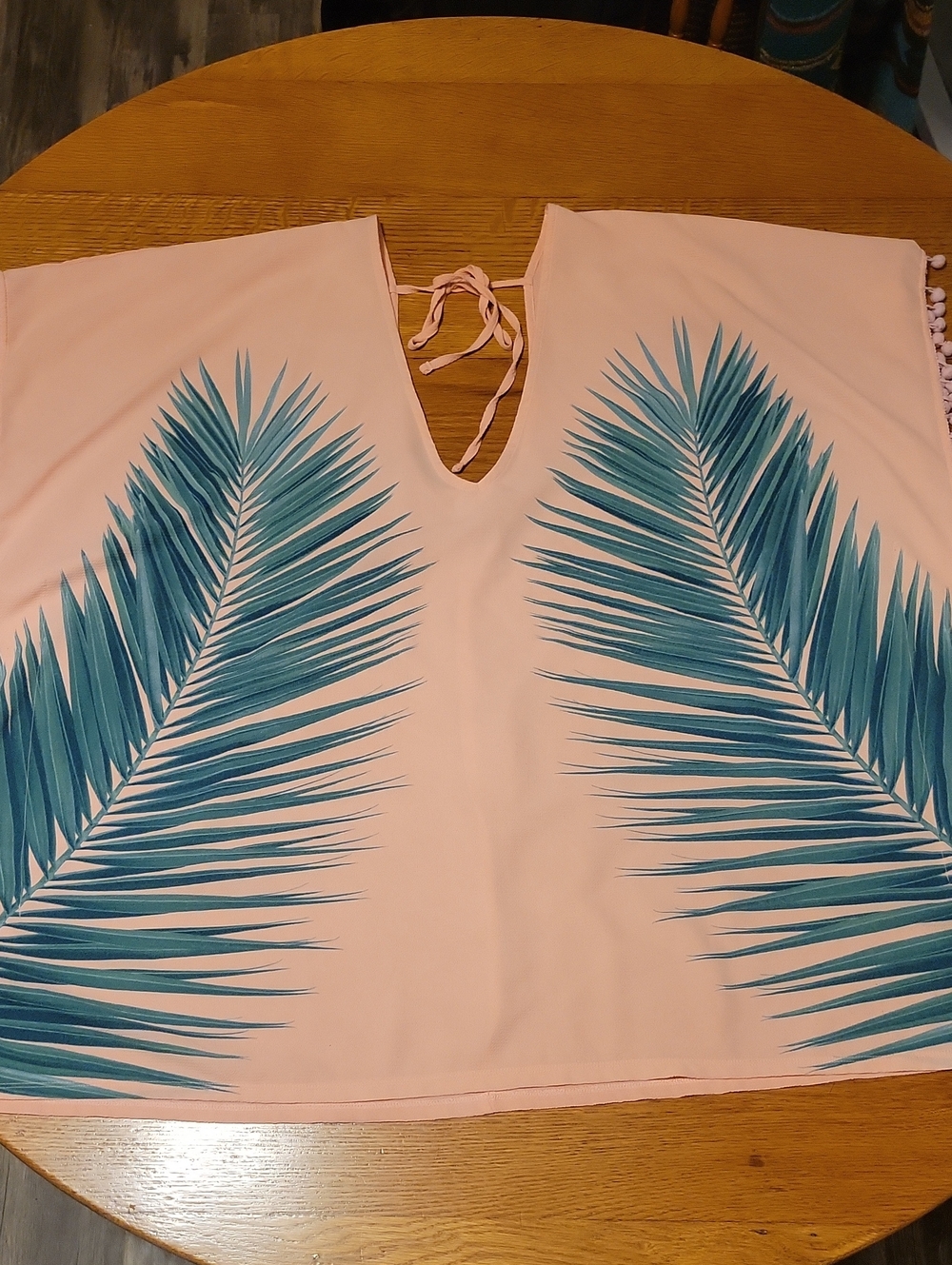 Xhilaration Pink Palm-Print Tie V-Neck Tunic